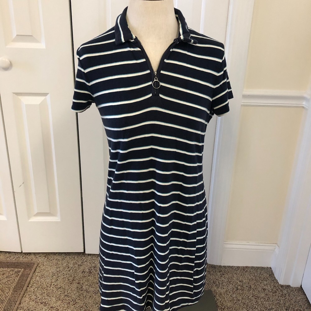 Hollister Striped Short Sleeve Shirt Dress with Zip Collar - M